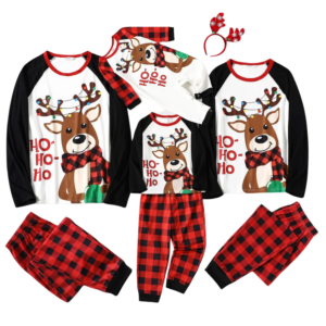 reindeer hohoho buffalo check family pajamas