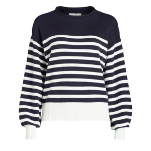 striped navy rollneck cotton sweater
