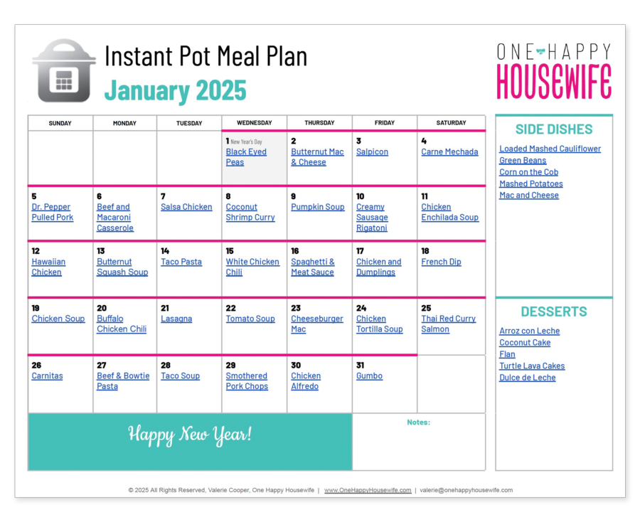 Instant Pot Monthly Meal Plan - One Happy Housewife 2025-meal-planner-2025-calender-daily-meal-plan-daily-food-journal-meal-ideas-kitchen-inventory-health-record-my-fitness-goals