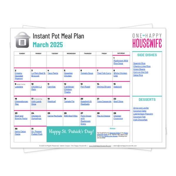 Instant Pot Meal Plan March 2025