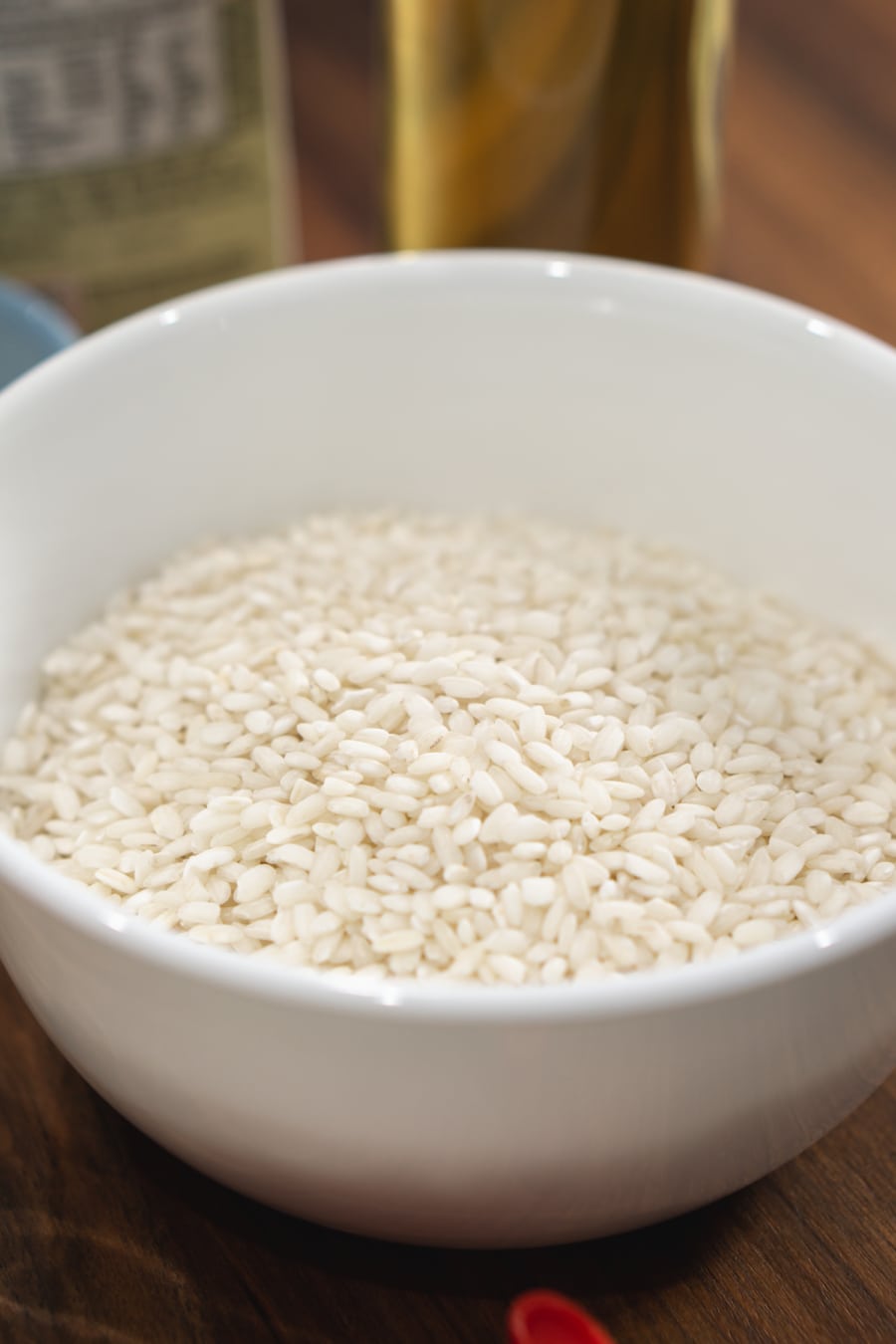 a bowl of arborio rice which is used for making risotto