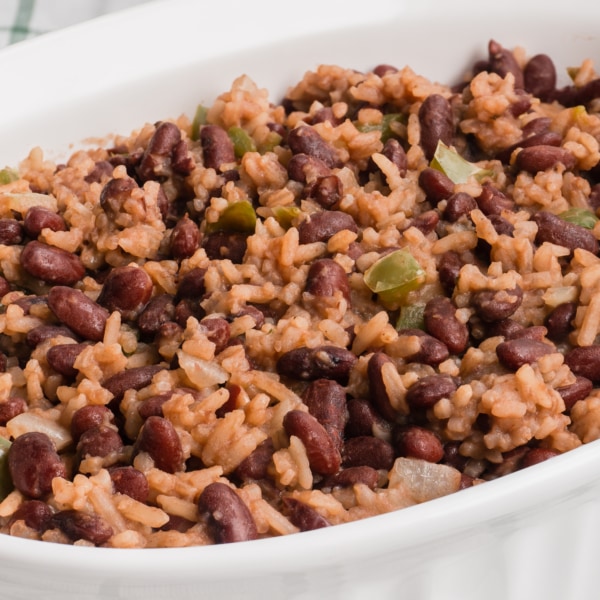 honduran red beans and rice or casamiento in a large serving bowl