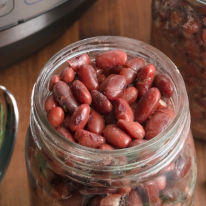 top view of red beans in a mason jar