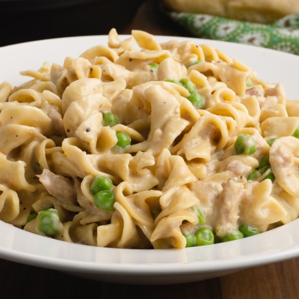 a bowl of creamy homemade tuna casserole