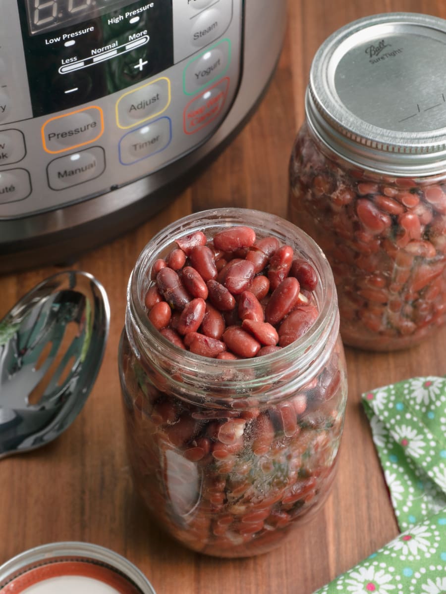 open glass jar of red beans