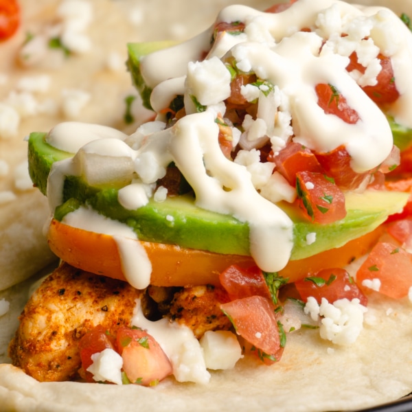 side view of sheet pan chicken fajitas