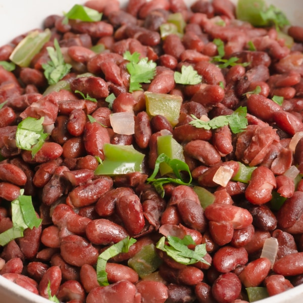 honduran red bean stew in a bowl garnished with cilantro