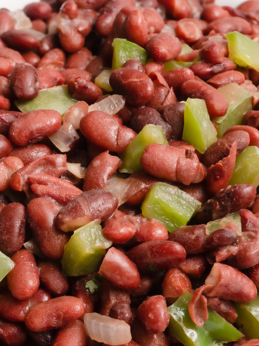 close up of honduran red beans in red bean stew